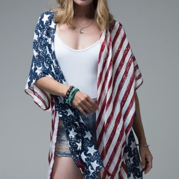 Tops - NEW American Flag Short Sleeve Kimono Wrap